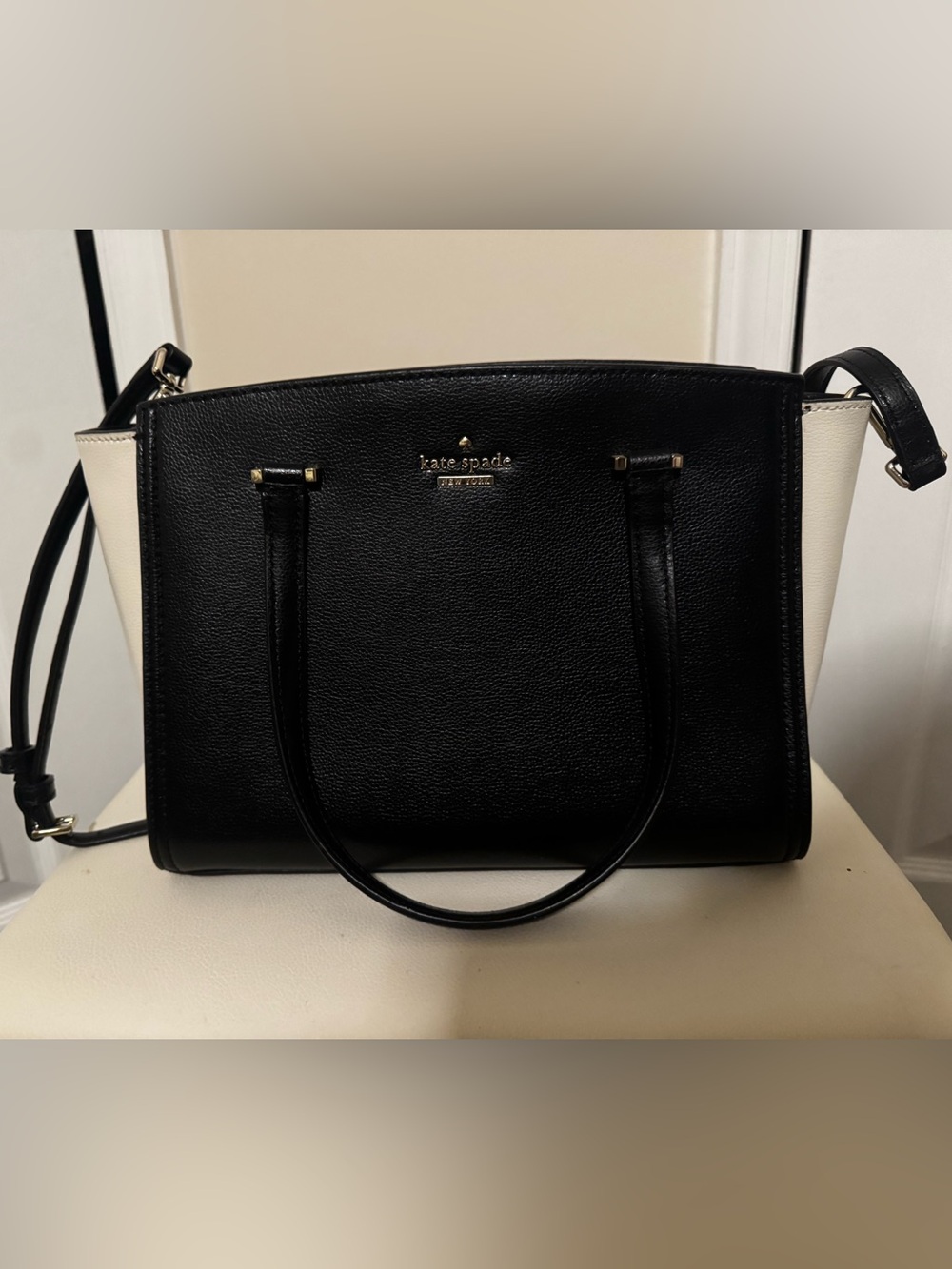 Kate Spade Colorblock Pebbled Leather Satchel & Crossbody Bag – Black/Off-White